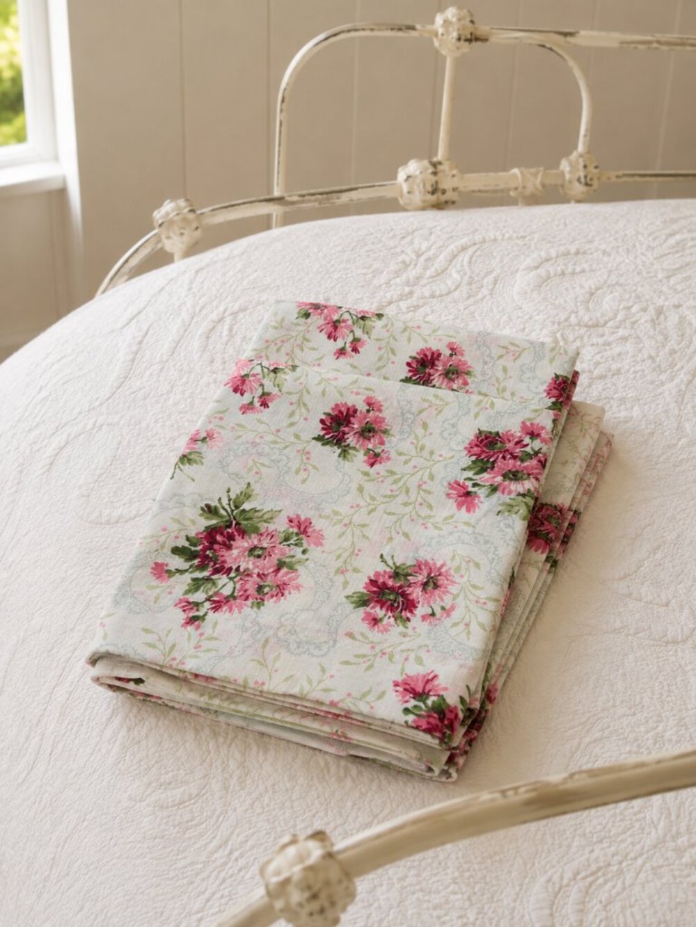 NOS Vintage Sears Floral Pillowcases Pink Blue Cottagecore 50/50 Cotton Poly